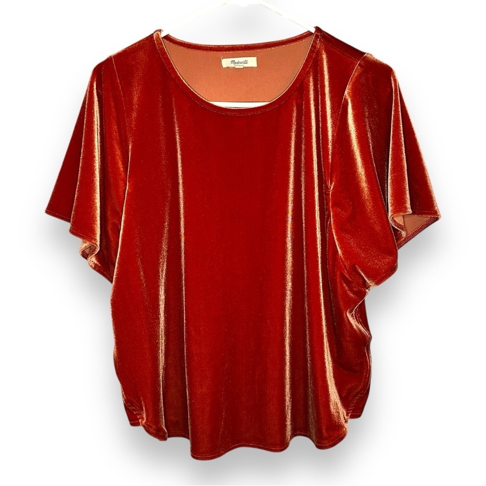 Madewell Dark Cinnabar Velvet Butterfly Top Short Sleeve Medium Like New